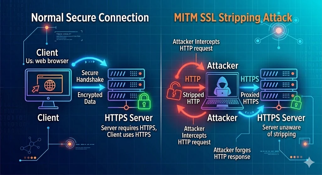 SSL/TLS Stripping Attack Diagram